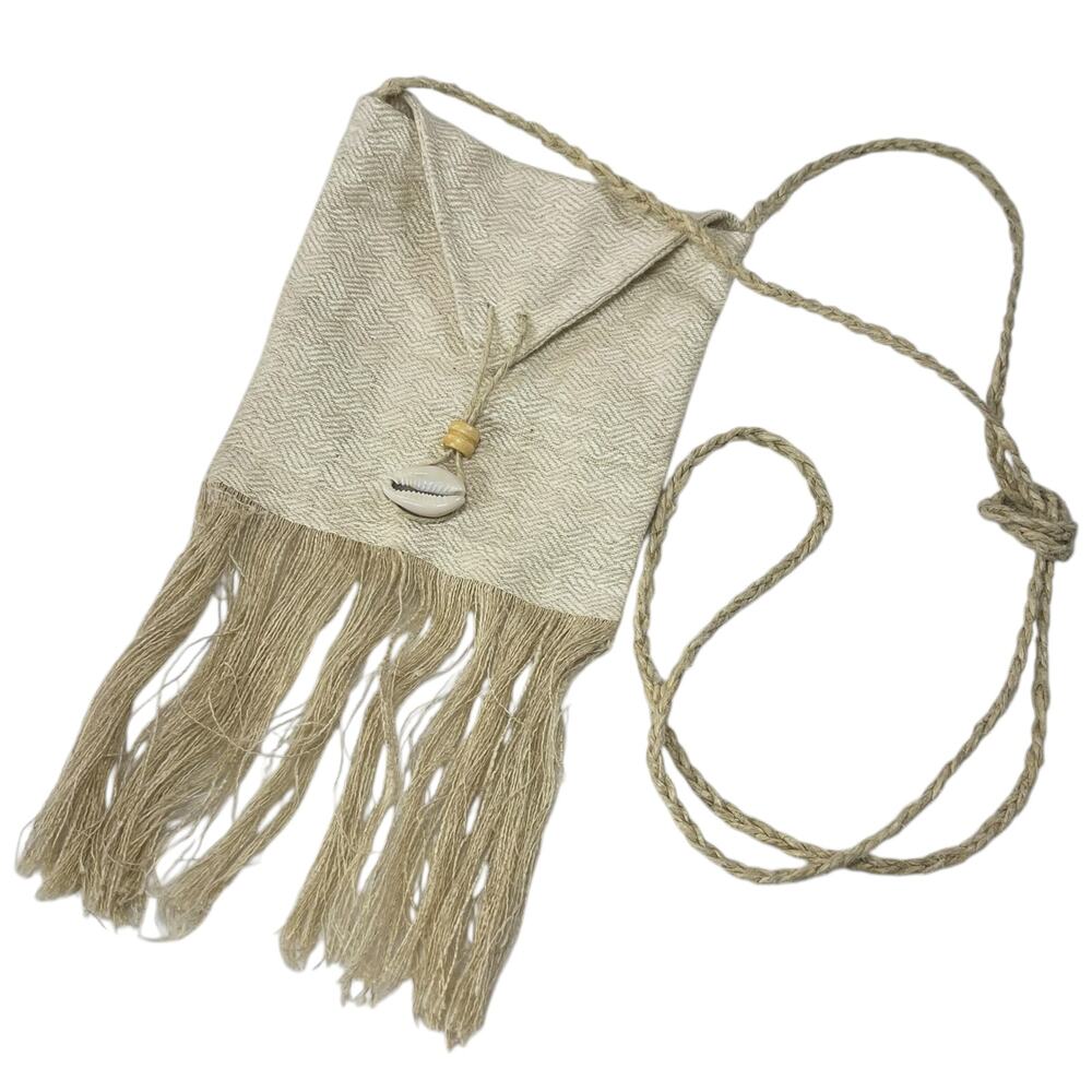 Vintage Fringe Crossbody Pouch Shell Closure Boho Hippie Mini Bag